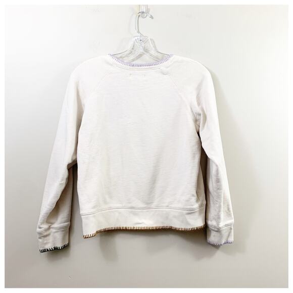 Madewell Cream Embroidered Blanket Stitched Shrunken Sweatshirt Size Small - Picture 7 of 8